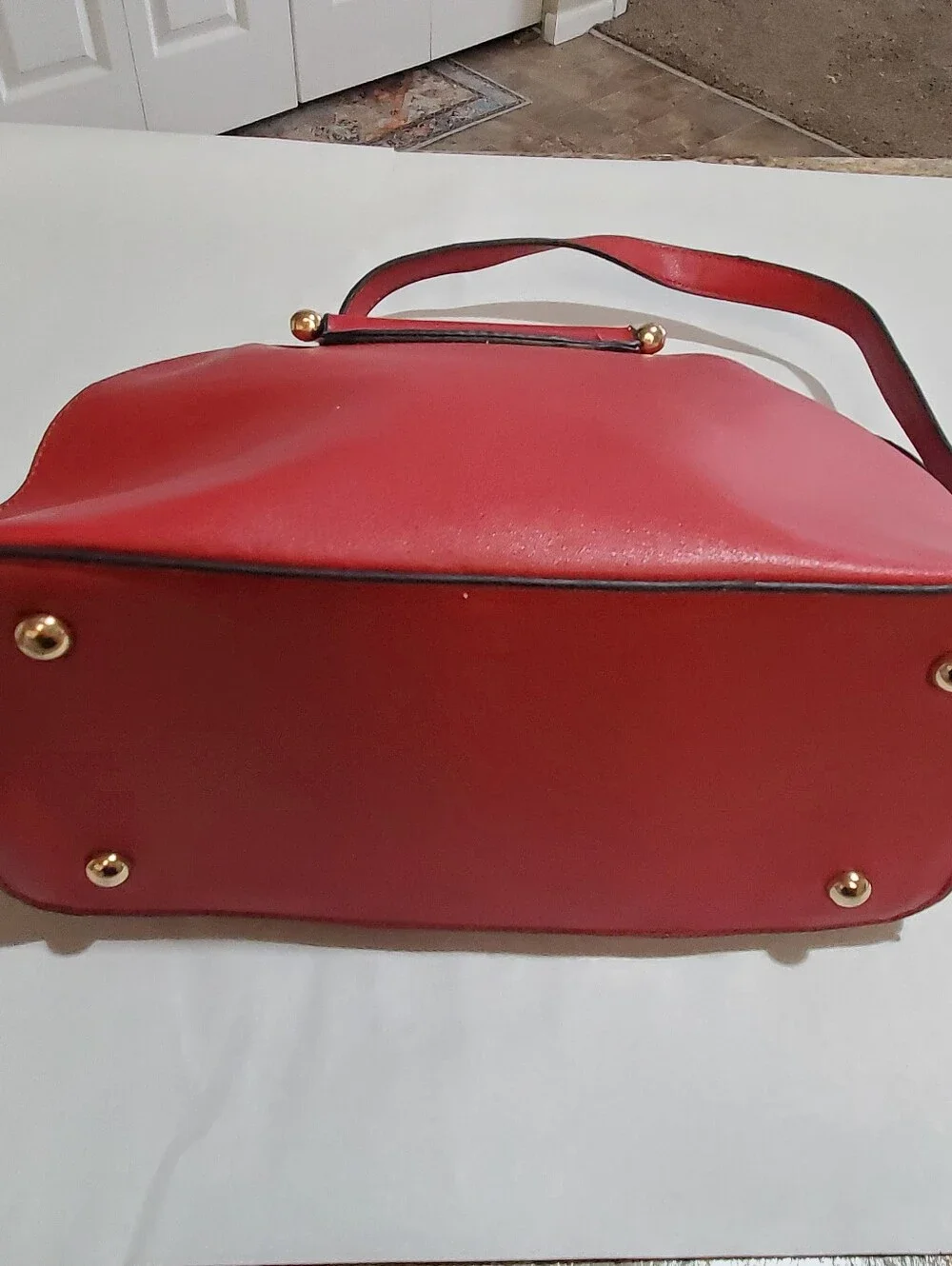 ISABELLE SATCHEL RED GOLD CROSSBODY TOP HANDLE DOME SHOULDER VEGAN LEATHER